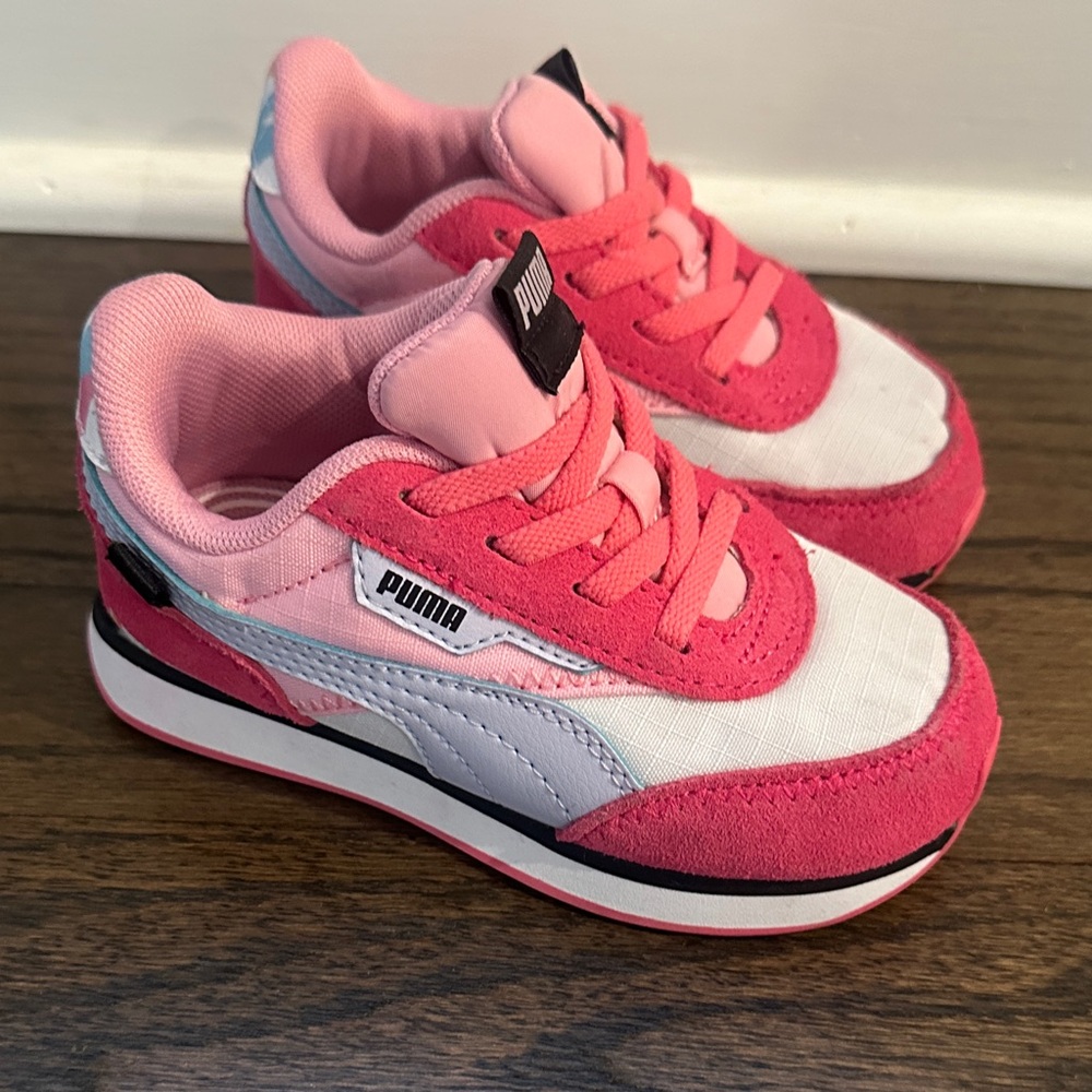 Puma Kids Pink and White Retro Runner Sneakers